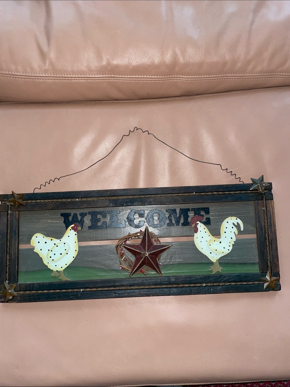 Rustic Welcome Farmhouse Wall Sign with Rooster and Hen - 20” x 7 3/4”